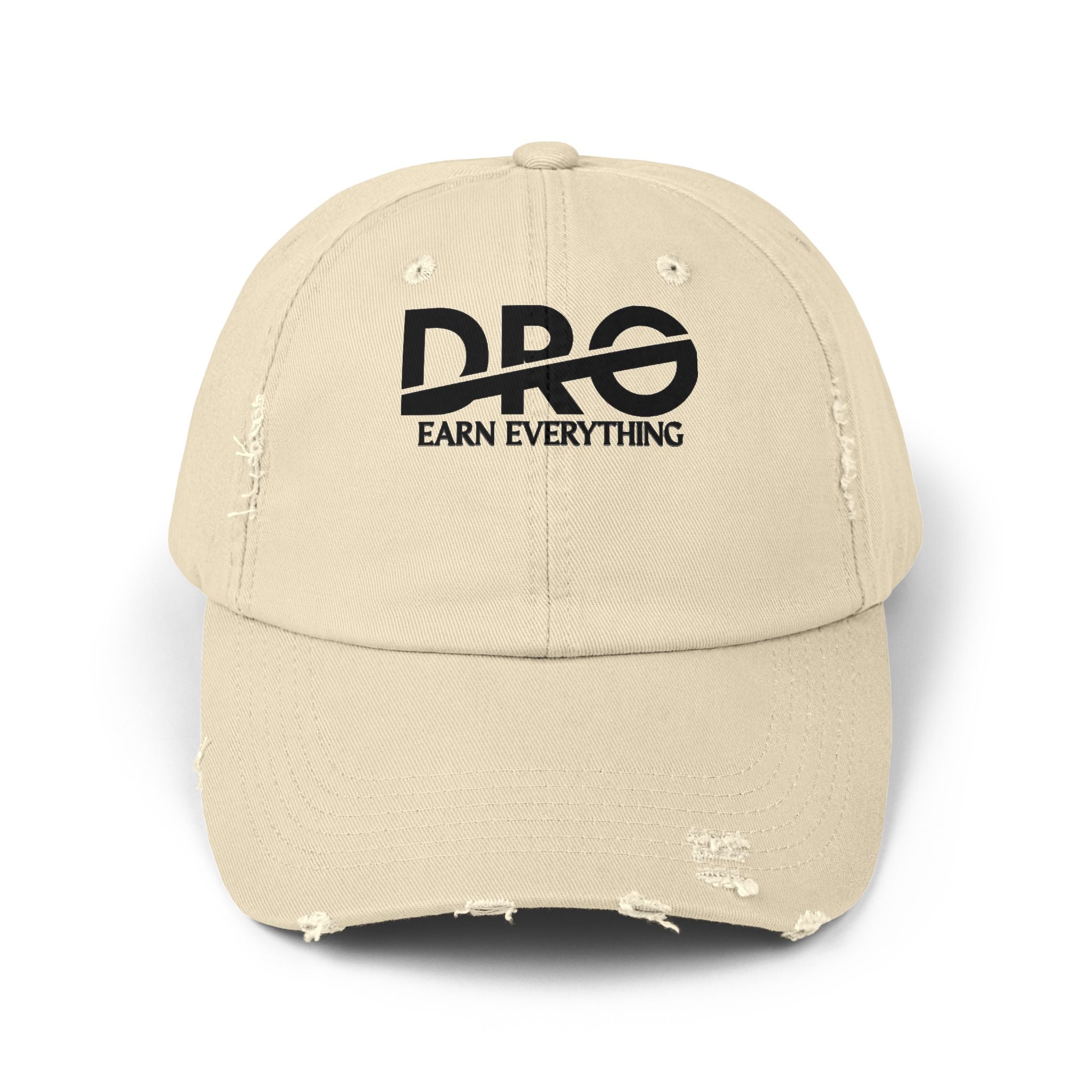 Distressed Baseball Cap — "Pro: Earn Everything" Embroidered Dad Hat