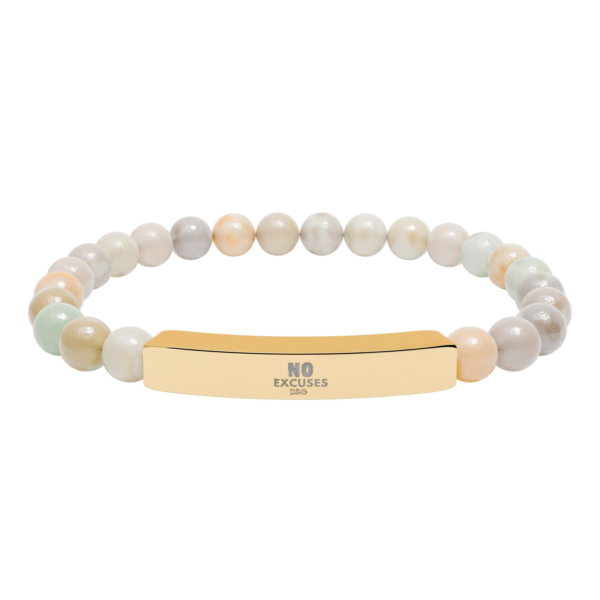 Engravable Natural Stone Bar Bracelet — Stretch Beaded Healing Jewelry