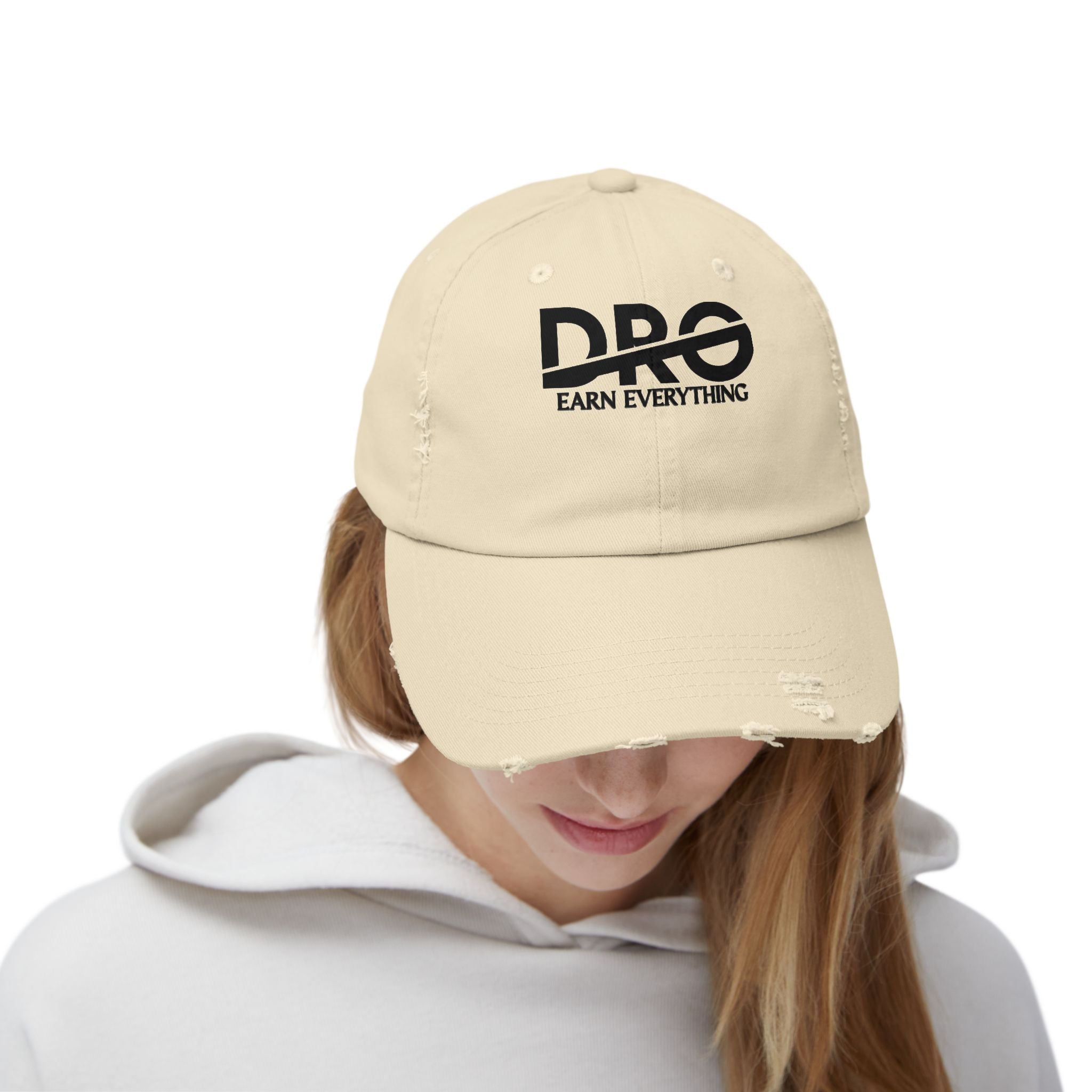 Distressed Baseball Cap — "Pro: Earn Everything" Embroidered Dad Hat