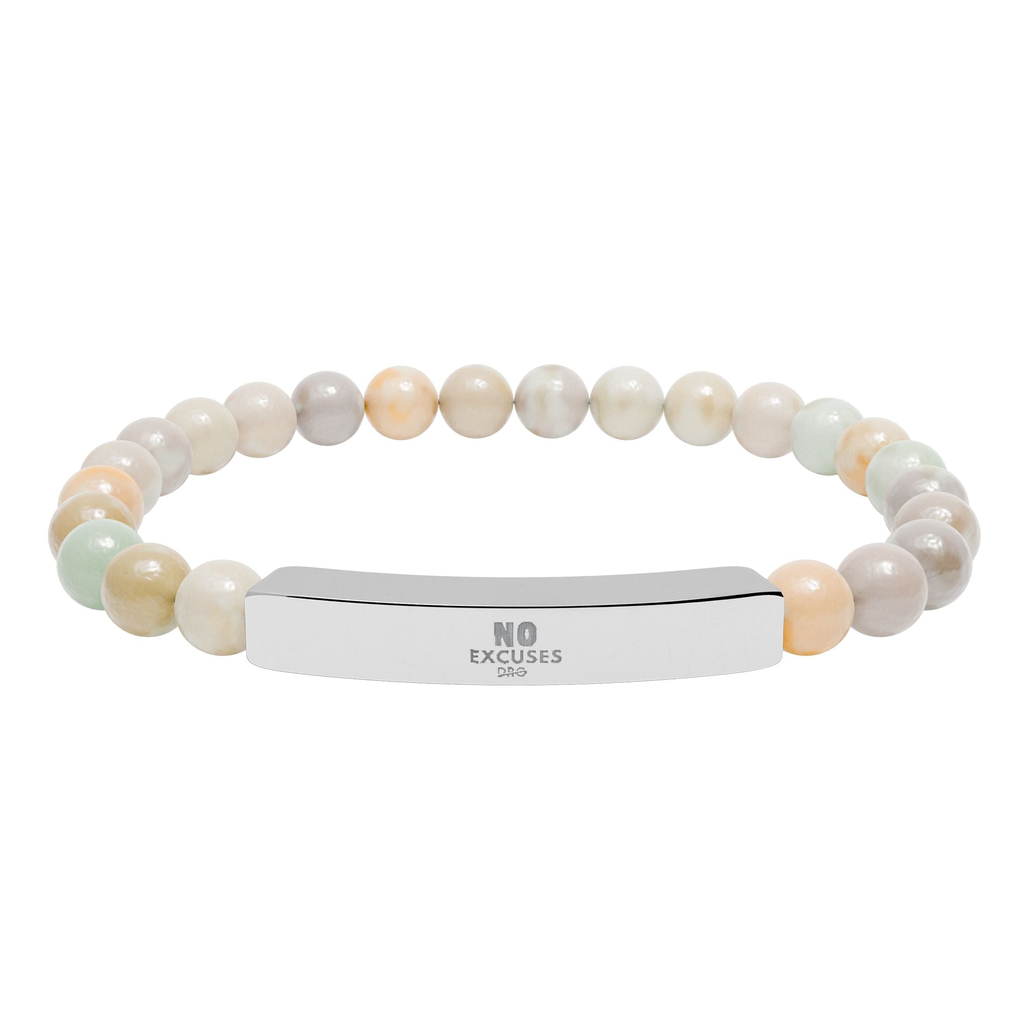 Engravable Natural Stone Bar Bracelet — Stretch Beaded Healing Jewelry